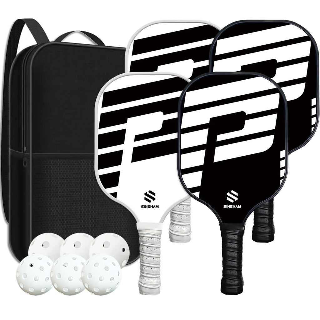 SINSHAM Pickleball Paddles Set of 4 Graphite Pickleball Rackets Honeycomb Core Pickleball Set Includes 4 Pickleball Paddles+6 Pickleball Balls+1 Bag