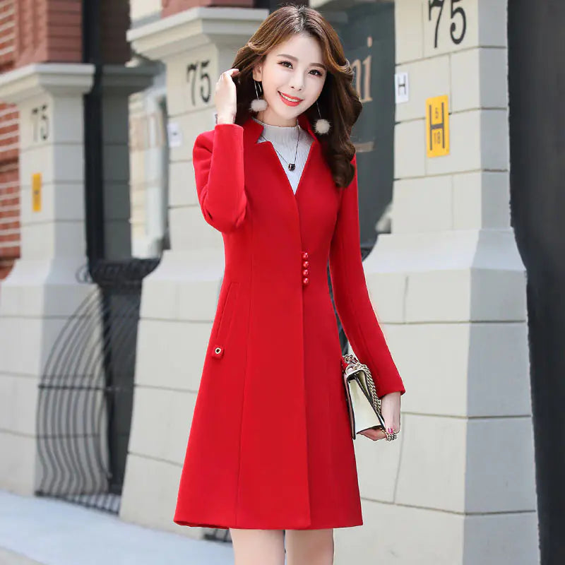 Women's Fashionable Wool Blend Long Trench Coat