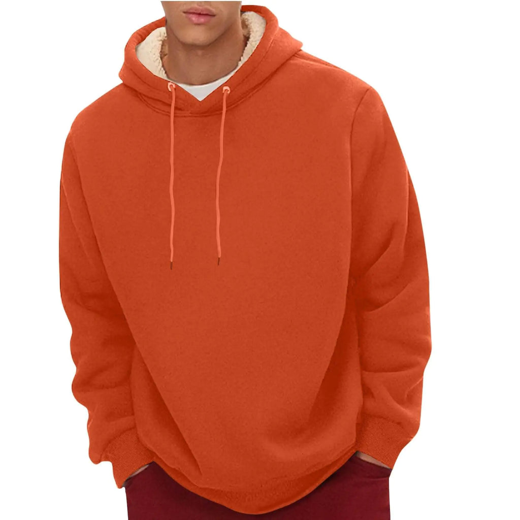 Amazon Warehouse Sale Clearance Sherpa Pullover Hoodie Mens Mens Fleece Lined Jeans Thermal Hoodie MenS Casual Fleece Sherpa Lined Hoodie Winter Warm Pullover Hooded Sweatshirt Orange Medium