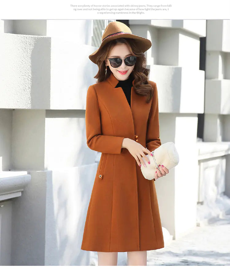 Women's Fashionable Wool Blend Long Trench Coat
