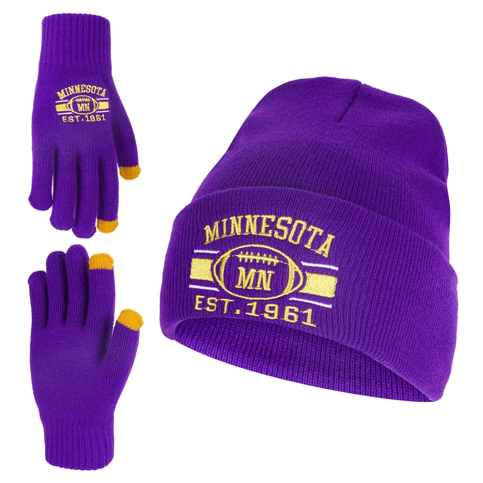 Classic City Football Fans Beanie Hat Embroidery Skull Cap Vintage Cuffed Knit Winter Hat with Warm Gloves Gifts for Men Women(DallasNavy Blue)