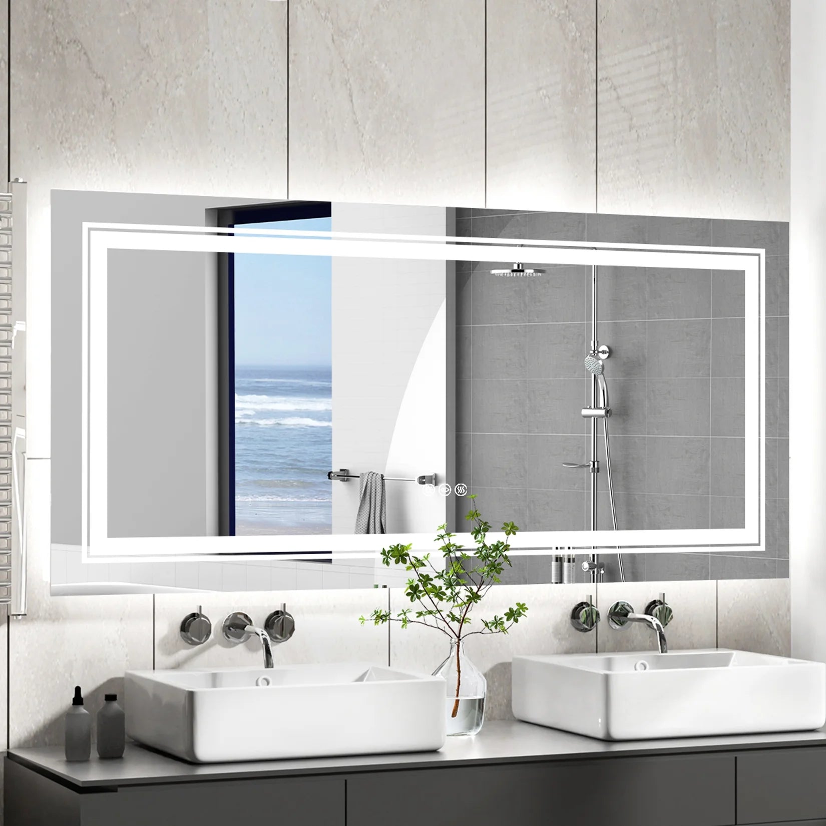 39X24In Extra Large LED Bathroom Mirror Anti-Fog Wall Mounted Vanity Mirror Backlit Light