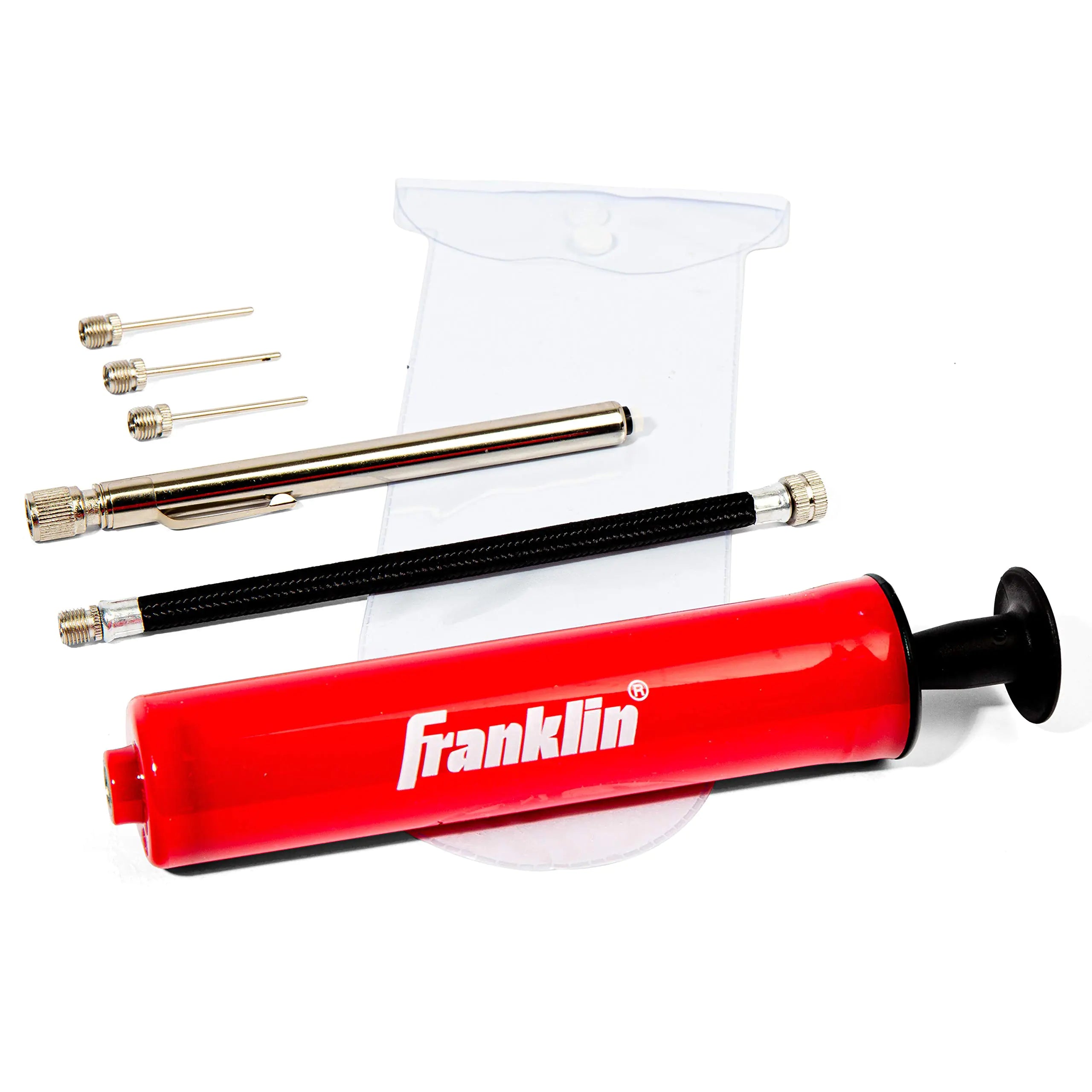 Franklin Sports Ball Pump Kit -7.4" - Perfect for Basketballs Soccer Balls and More - Complete Hand Pump Kit with Needles Flexible Hose Air Pressure Gauge and Carry Bag