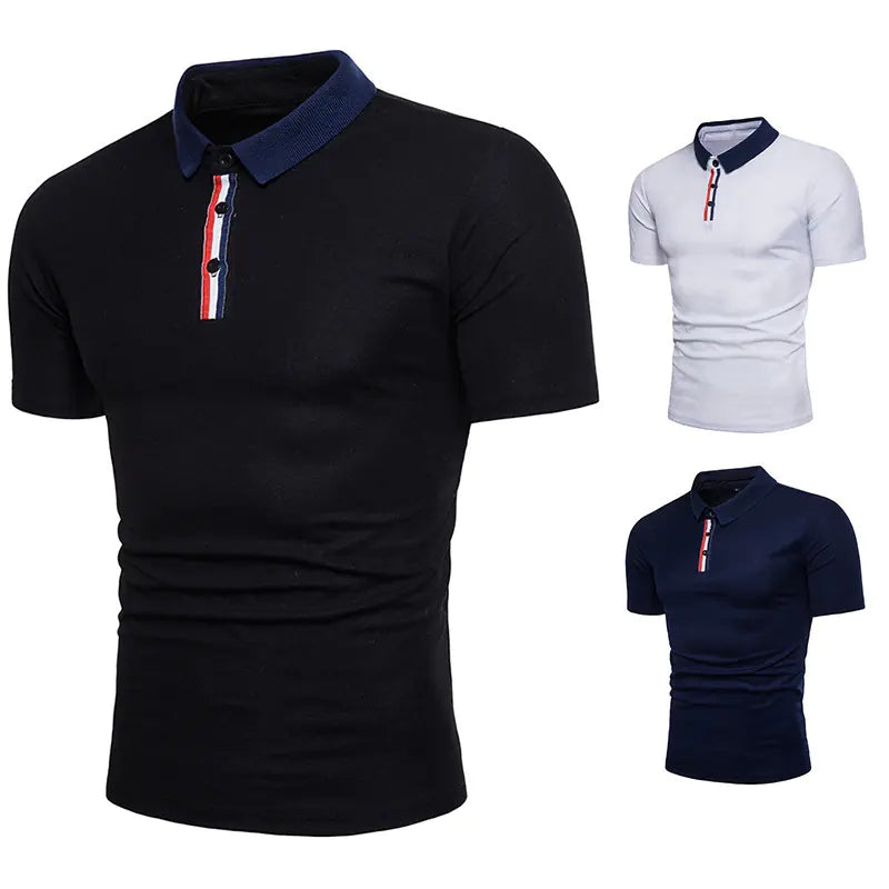 Men's Short Sleeve Polo Shirt with Zipper Lapel