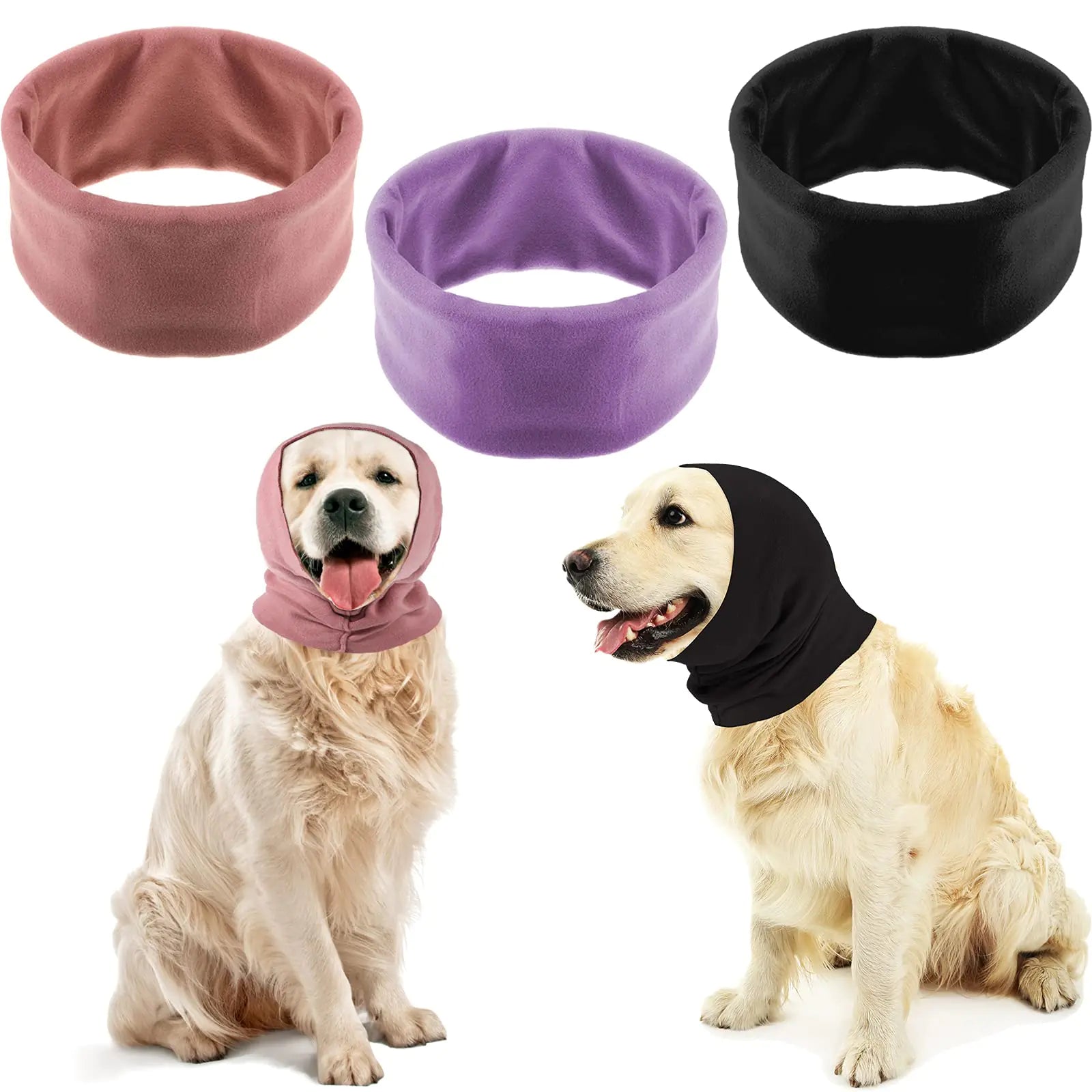 Sadnyy 3 Pcs Dog Ear Muffs Noise Protection Covers Hearing Wrap Earmuff Winter Scarf(Black Pink Purple Small Medium Large)