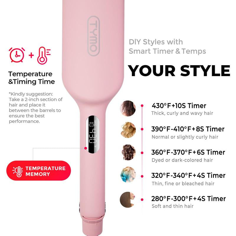 TYMO ROVY - 1.25 Inch Beach Waves Curling Wand & Heat Protectant Spray, Hair Curler Tool with Ceramic 3 Barrel for Women, Comfort, Thanksgiving Early Black Friday Sale, Gift, Dual Voltage Anti-Scald Easy to Use Styling Tool Gifting