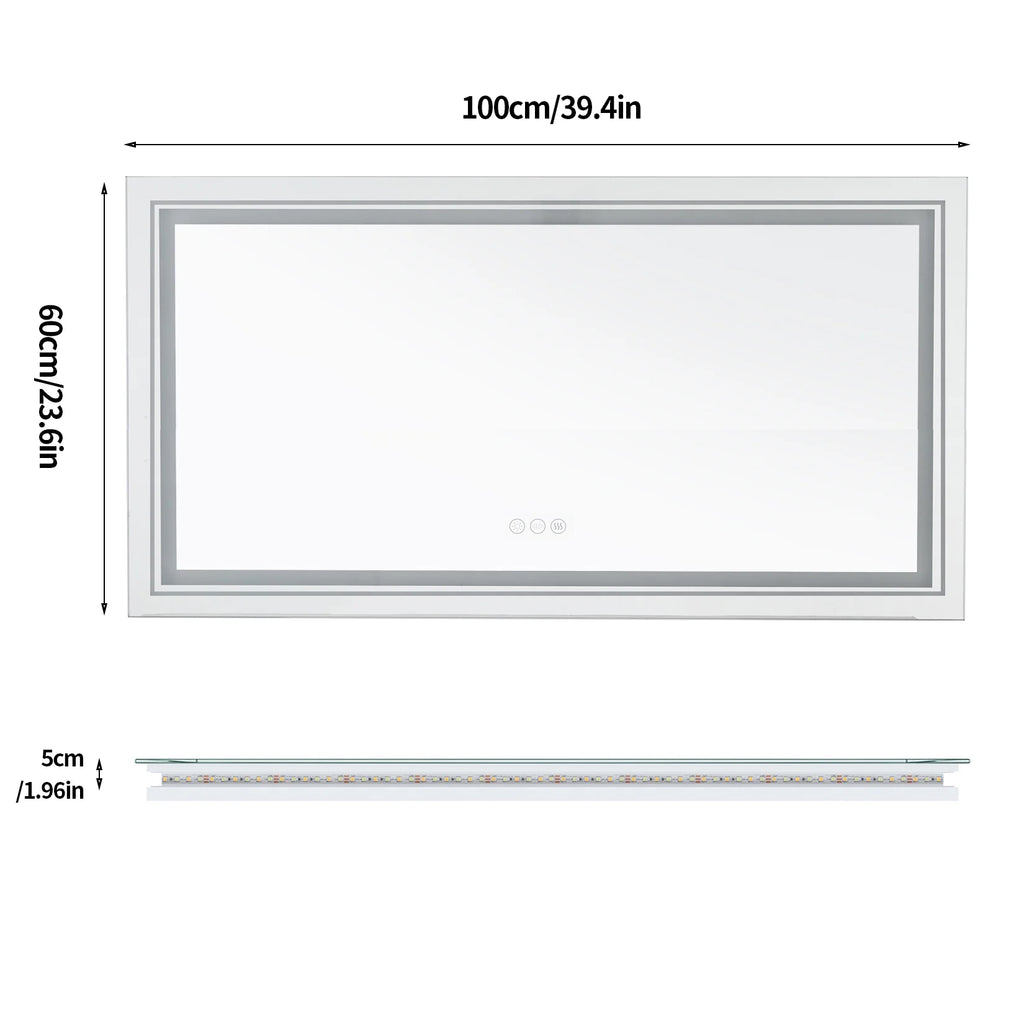 39X24In Extra Large LED Bathroom Mirror Anti-Fog Wall Mounted Vanity Mirror Backlit Light