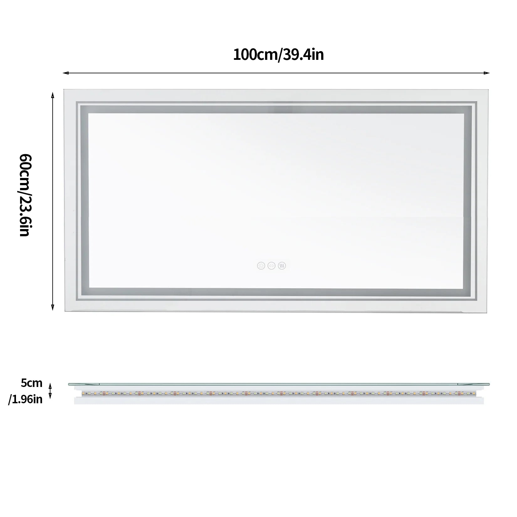 39X24In Extra Large LED Bathroom Mirror Anti-Fog Wall Mounted Vanity Mirror Backlit Light