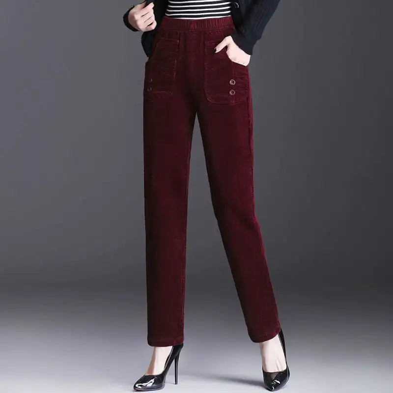 Women's High Waist Polyester Straight-Leg Pants