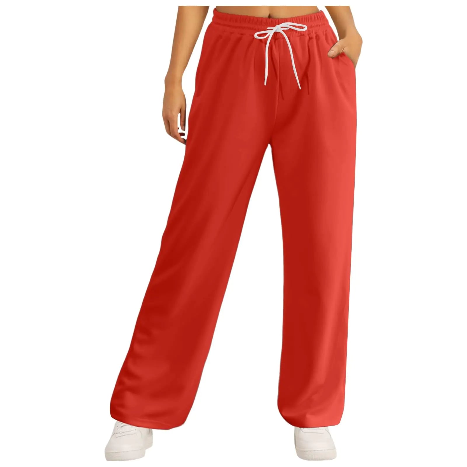 Lainuyoah Womens Athletic Pants Open Bottom Straight Leg Lounge Trouser High Waisted Drawstring Comfy Sweatpants with Pocket