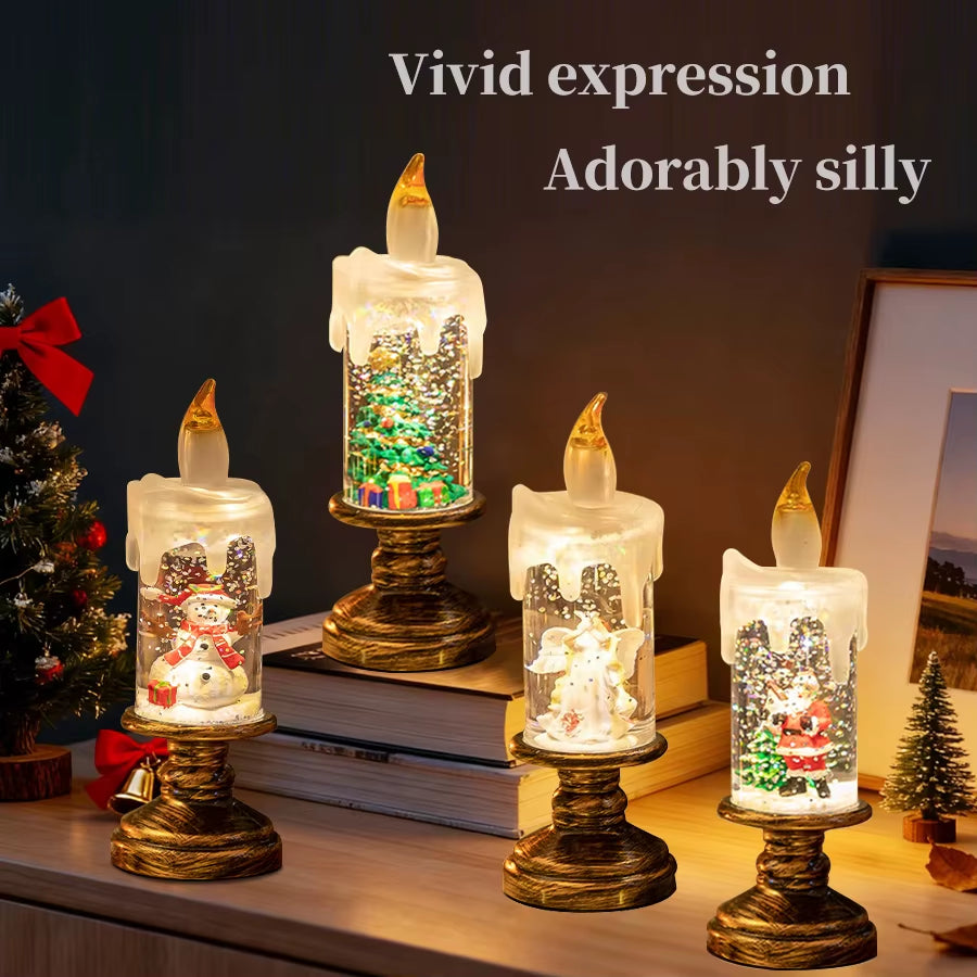 Christmas LED Candle Light Flameless Rotating Waterfall Sparkling Candle Light Crystal Electronic Candle Desktop Decoration Gift