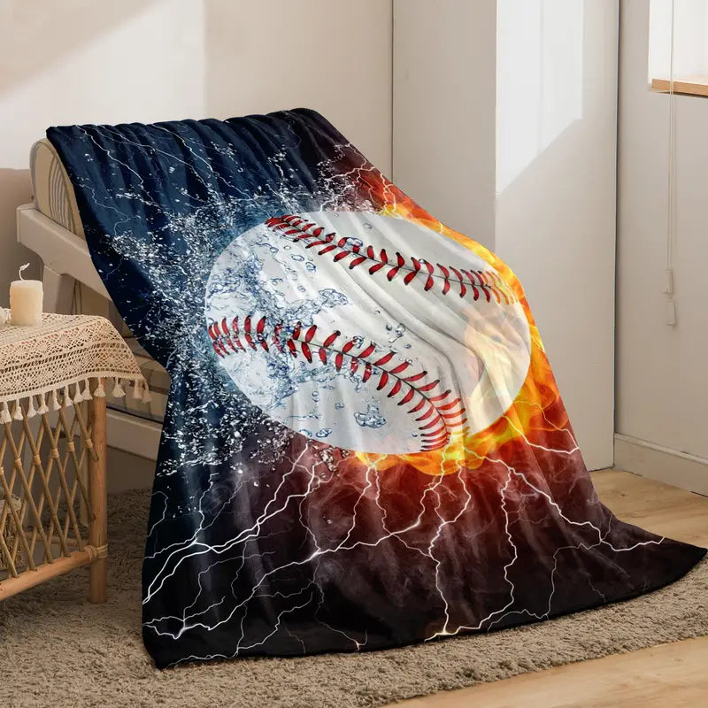 Baseball Pattern Flannel Blanket, Cozy Soft for Travel