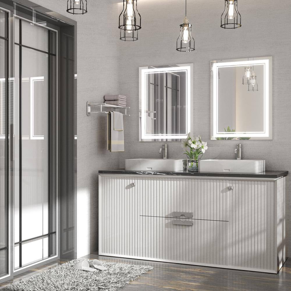 20 In. W X 28 In. H Rectangular Frameless Anti-Fog LED Wall Mount Bathroom Vanity Mirror Dimmable Super Bright