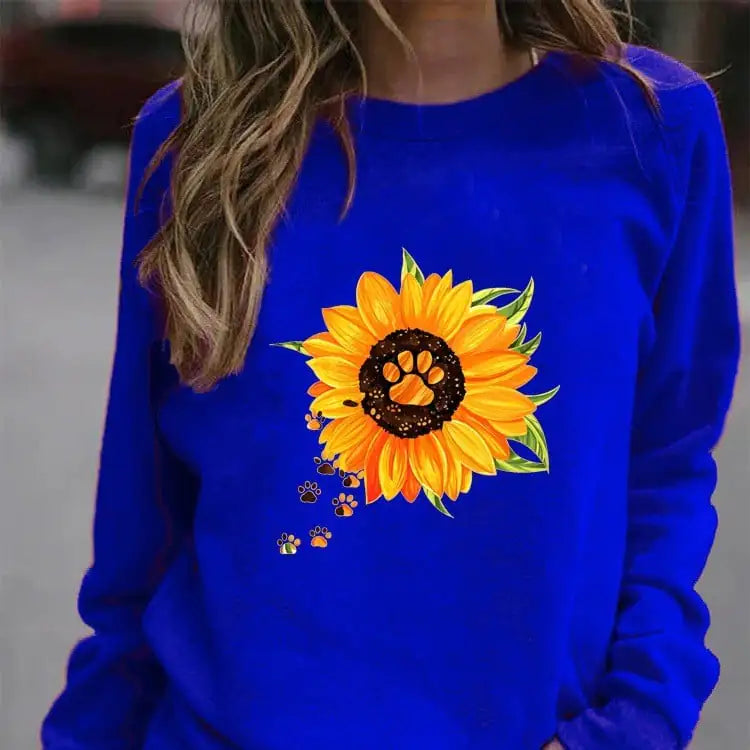 Women's Long Sleeve Round Neck Printed Sweatshirt