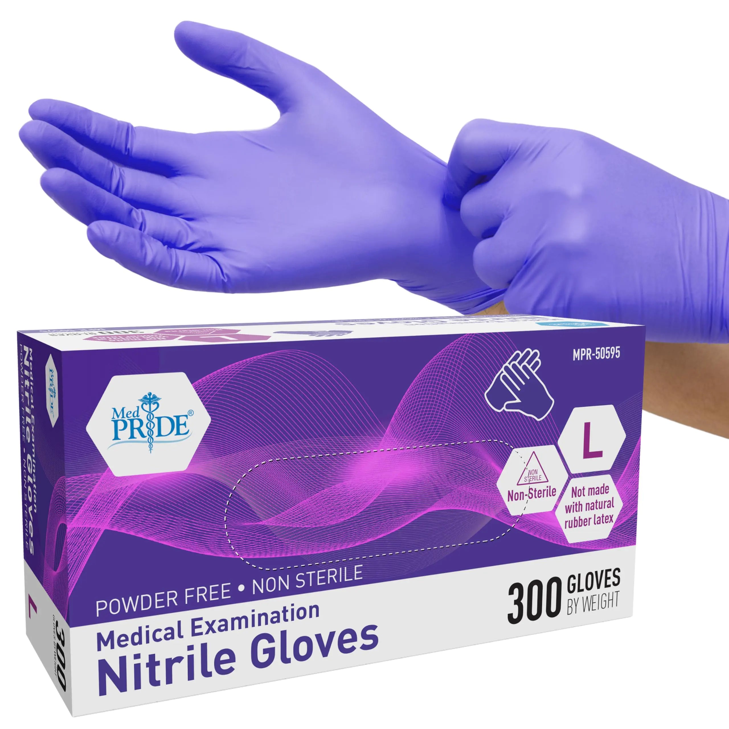 MED PRIDE Medical Examination Nitrile 300 Gloves X-Large| Ambidextrous Disposable Safety Gloves| Heavy-Duty Tear-Resistant Powder & Latex-Free | Non-Sterile Blue
