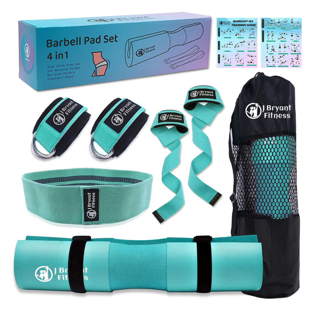 J Bryant Barbell Pad Set with 2 Ankle Straps for Cable Machines Hip Resistance Band Weight Lifting Straps Thick Cushion Hip-Thrusts Pad with Carry Bag for Squats Bench Press Workout