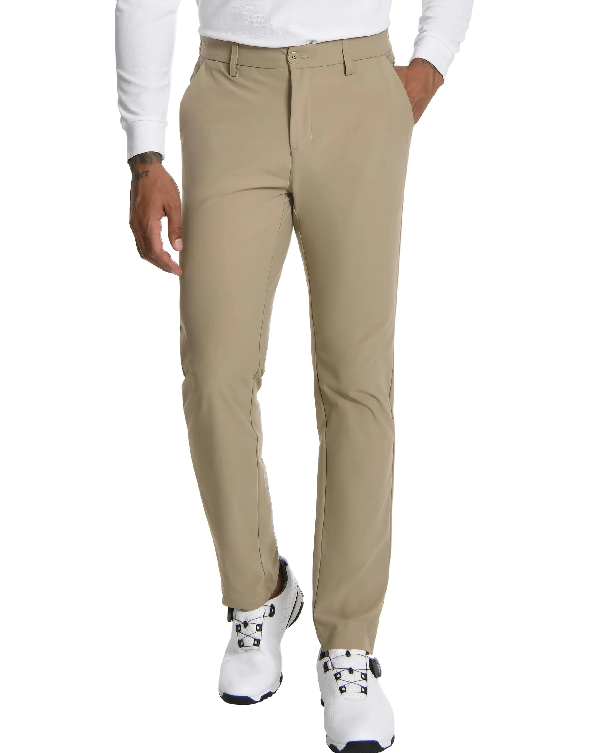 Golf Pants for Men Stretch Mens Wrinkle Free Pants Mens Casual Dress Travel Pants Mens Chinos Work Slacks with 5 Pockets Khaki