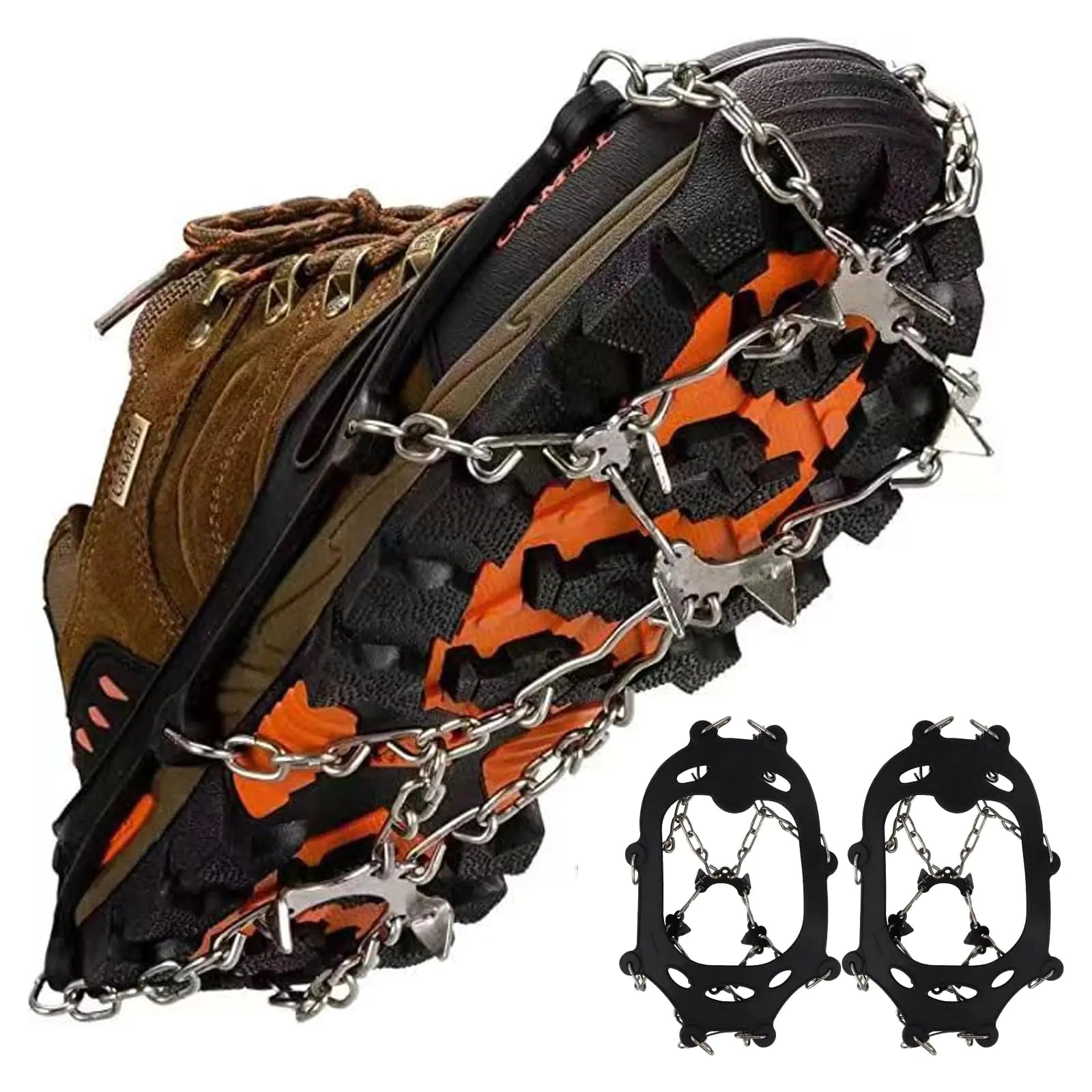 Wellehomi Ice Cleats Traction Snow Grips Crampons Silicone for Shoes Boots Ice Spikes Grips Stainless Steel Grippers Traction for Winter Hiking Ice Snow Climbing Ice Fishing