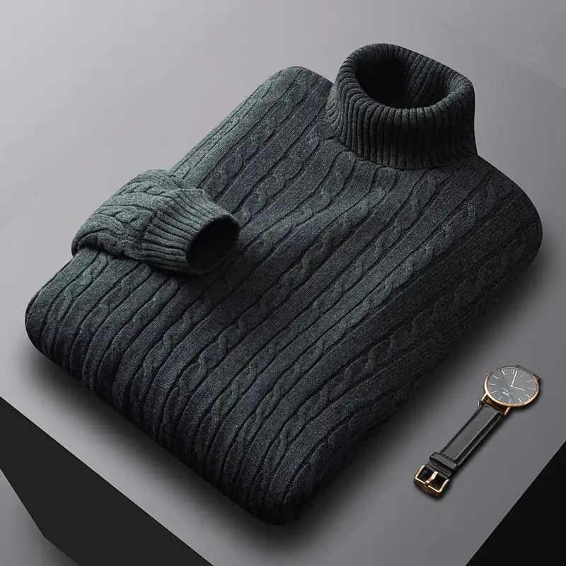 Thick Cotton Fleece Lined Turtleneck Sweater for Men