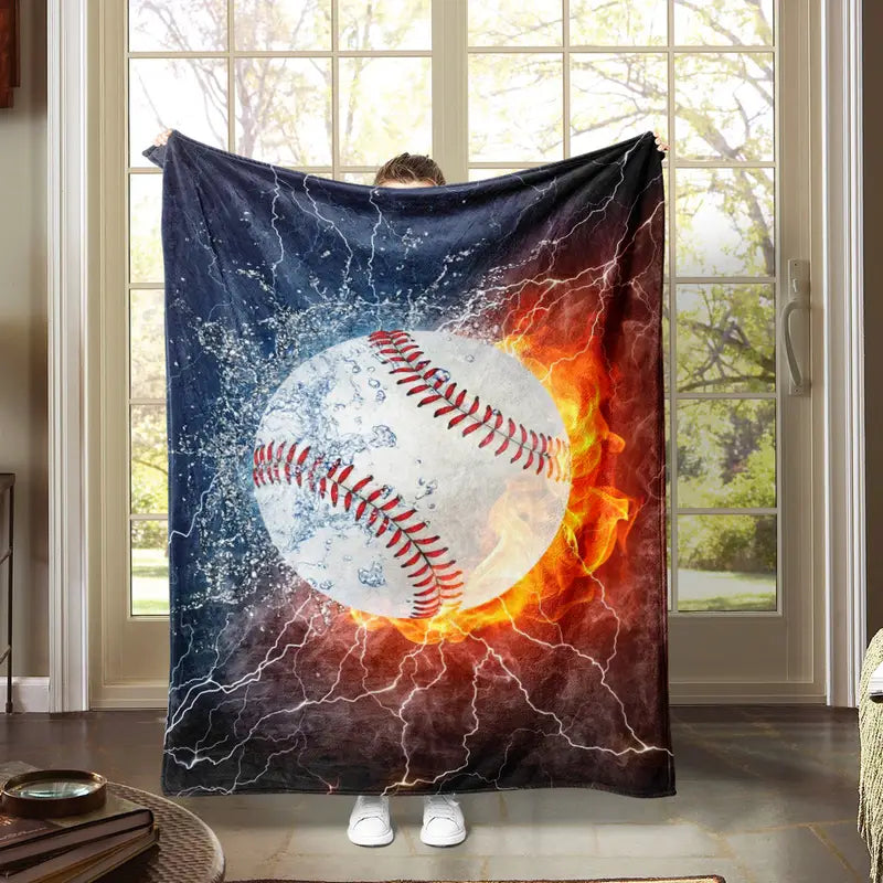 Baseball Pattern Flannel Blanket, Cozy Soft for Travel
