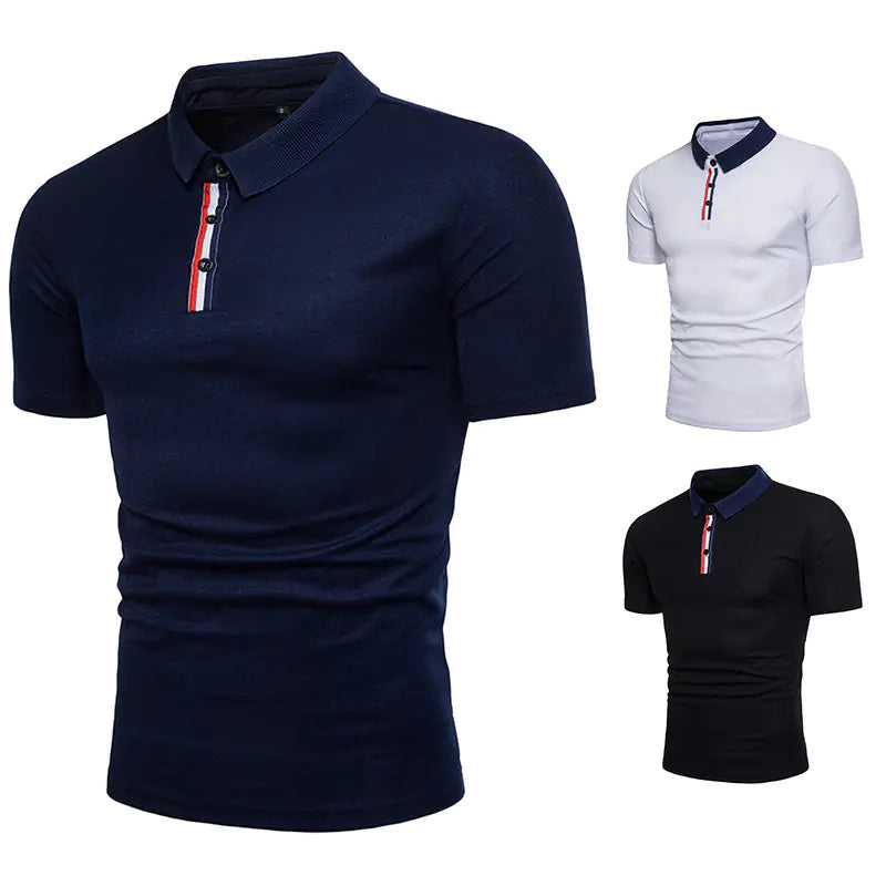 Men's Short Sleeve Polo Shirt with Zipper Lapel