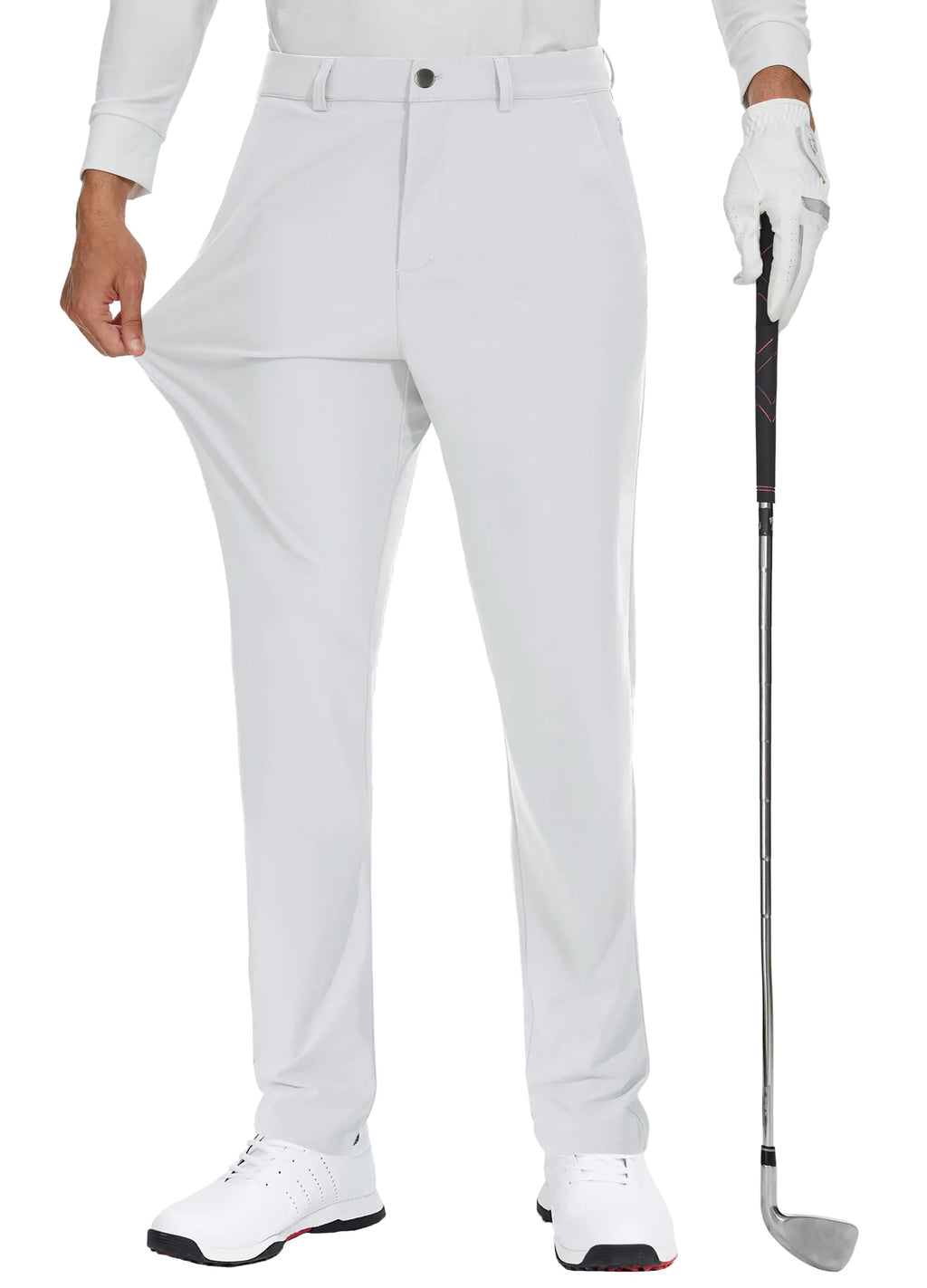 JWM Mens Golf Dress Pant Stretch - 34" Work Business Casual Comfy Trousers Slacks Quick Dry Lightweight with 5 Pockets White