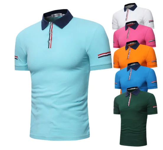 Men's Short Sleeve Polo Shirt with Zipper Lapel