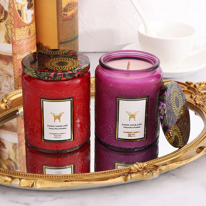 Embossed Glass Soy Aromatherapy Candles