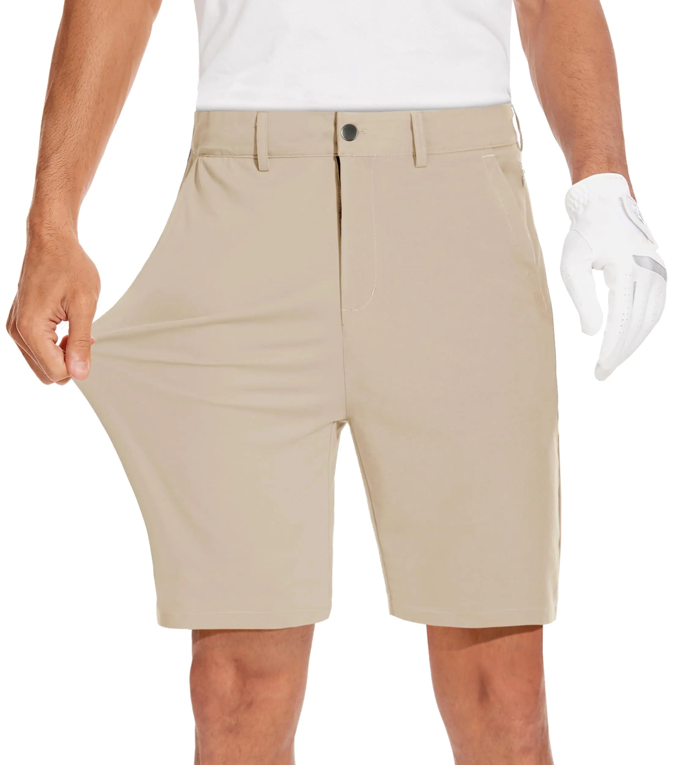 JWM Mens 7"/9" Stretch Golf Shorts - Lightweight Hybrid Casual Dress Work Flat Front Shorts with 5 Pockets Quick Dry UPF50 Khaki