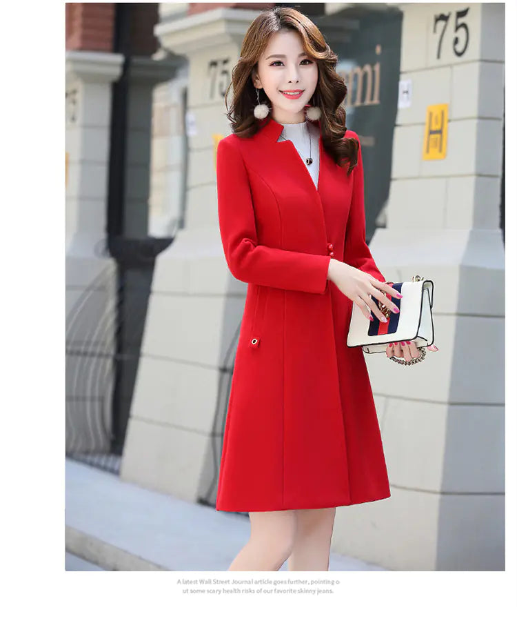 Women's Fashionable Wool Blend Long Trench Coat