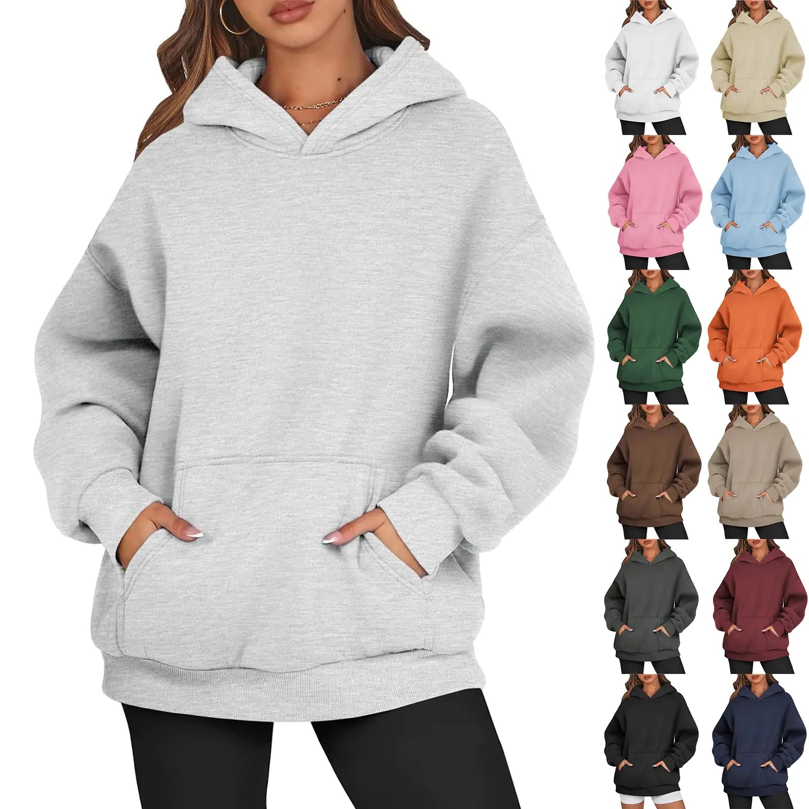 Womens Oversized Hoodie Fleece Plus Size Sweatshirts Cute Preppy Comfort Essential Plain Hoodies Casual Long Sleeve Workout Pullover Sweaters Tunic Tops with Pocket Clean Girl Trendy Winter Clothes