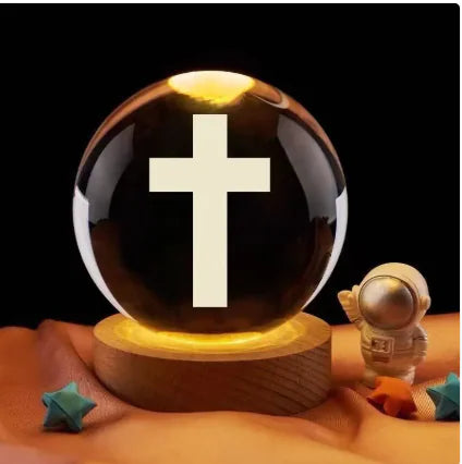 Luminous Crystal Ball Night Light Solid Wood Base Home Decoration