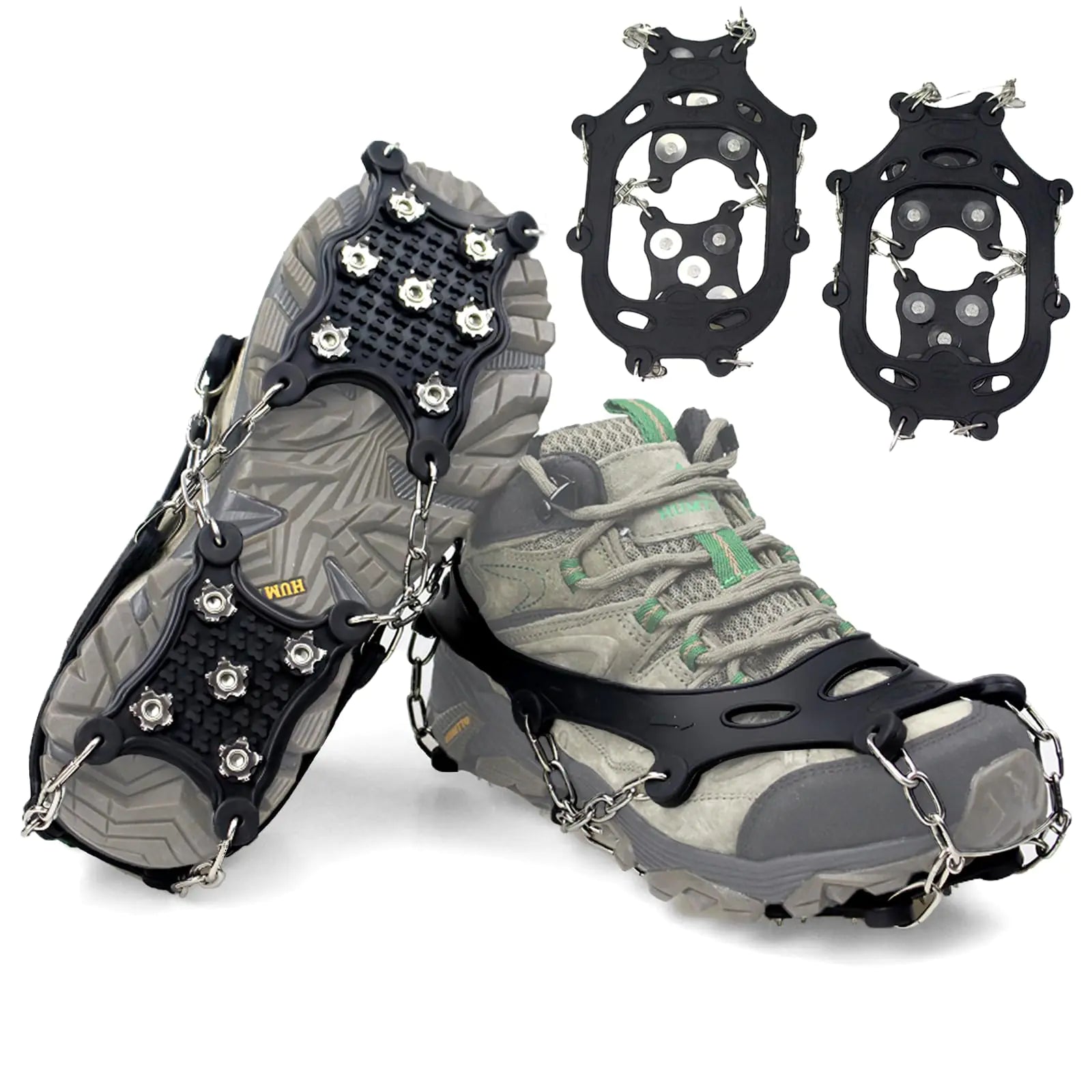 Crampons Ice Cleats Traction Snow Grips for Boots Shoes Women Men Anti Slip 24 Stainless Steel Spikes Safe Protect for Hiking Fishing Walking Climbing Mountaineering(Size-L)