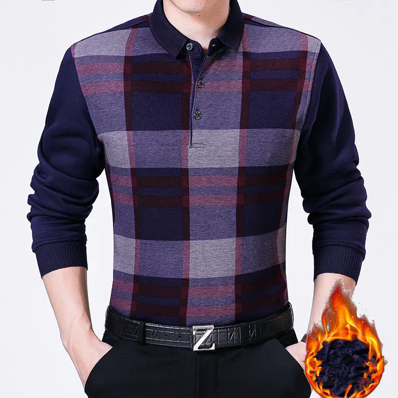 Men's Thickened Flannel Long Sleeve Polo Shirt