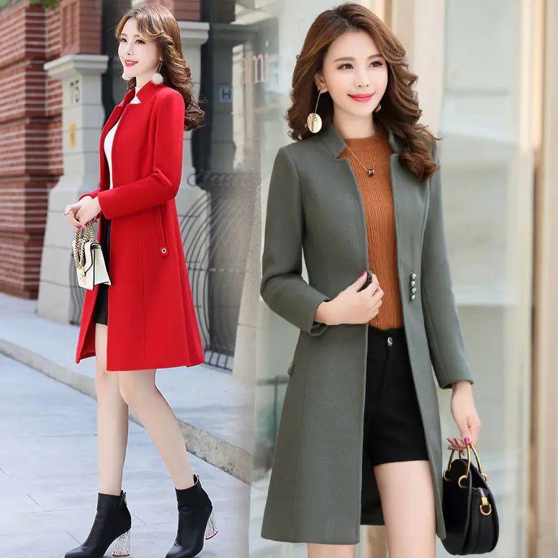 Women's Fashionable Wool Blend Long Trench Coat