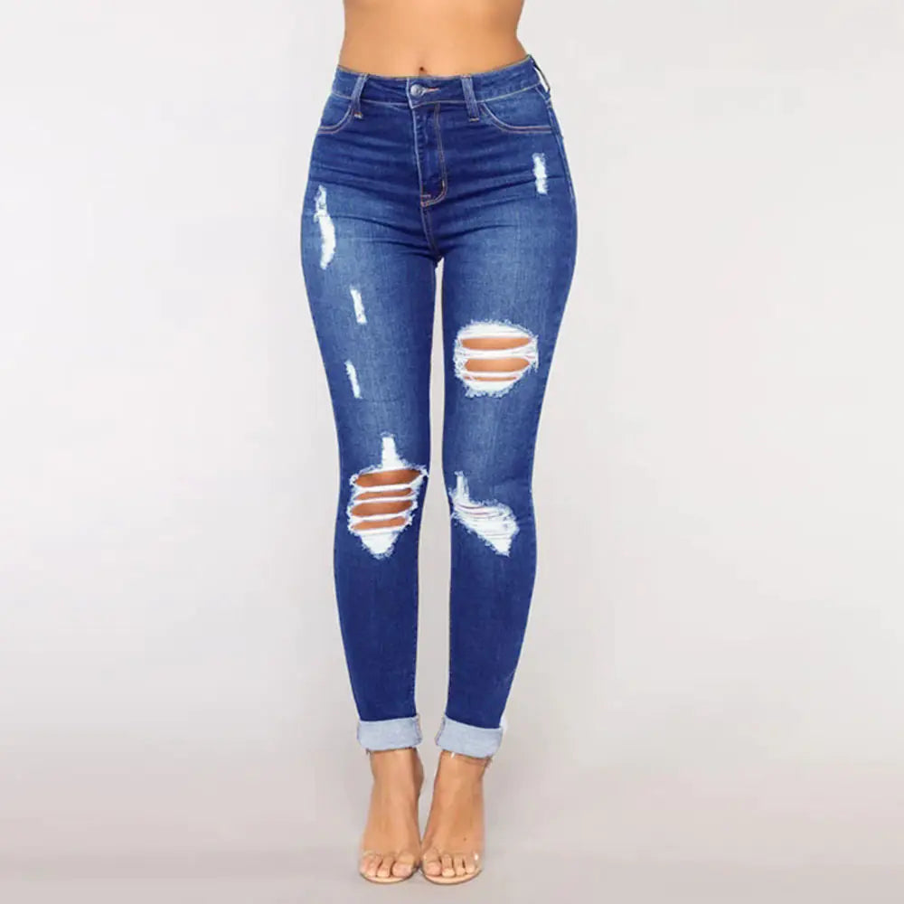 High Rise Distressed Ripped Skinny Jeans for Women