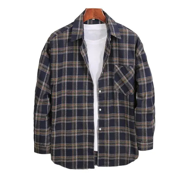 Men's Cotton Flannel Plaid Long Sleeve Dress Shirts