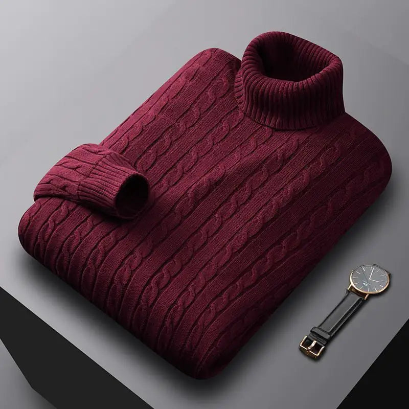 Thick Cotton Fleece Lined Turtleneck Sweater for Men