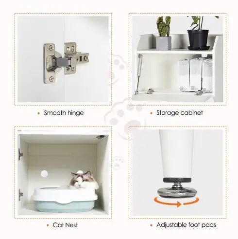 Litter Box Enclosure With Shelves And Doors White Wooden Hidden Cat Litter Box Furniture Industrial Indoor Cat House Washroom Pet Crate Storage Cabinet