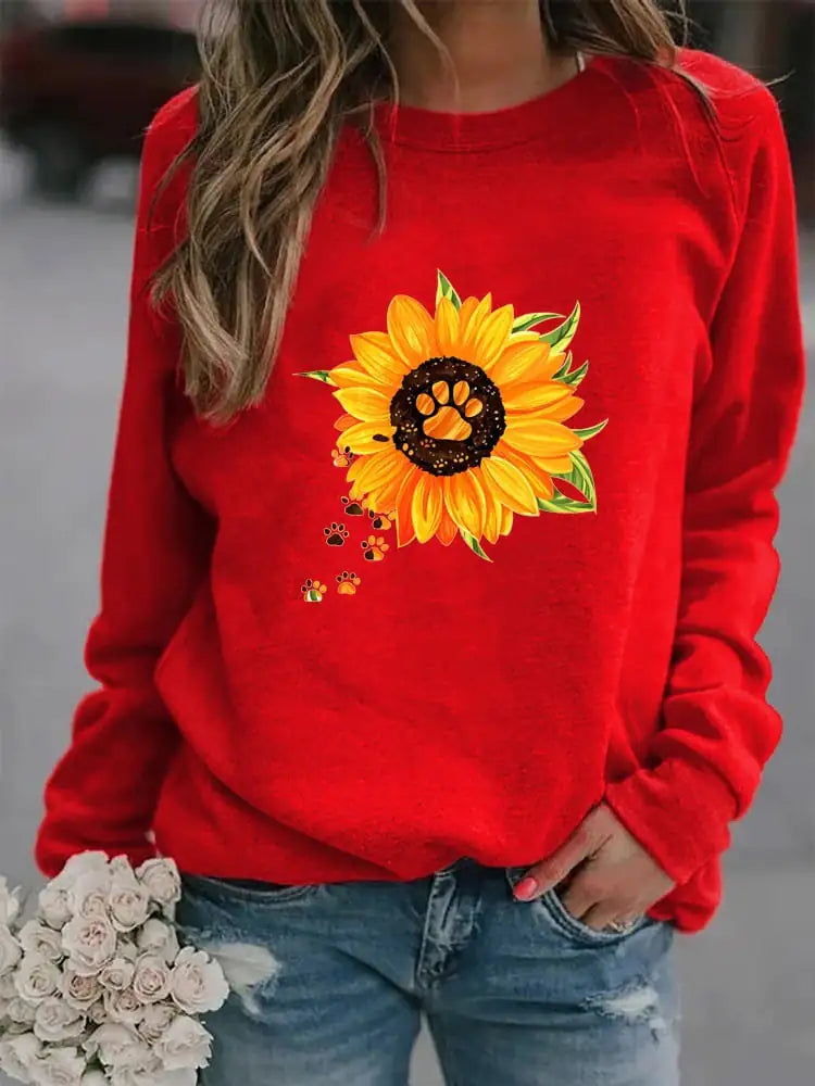 Women's Long Sleeve Round Neck Printed Sweatshirt