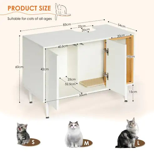 Bathroom Sink Cabinet With Cat Litter Box Enclosure, Hidden Litter Pet Washroom With Divider, Indoor Cat House For Large Cats, Wooden Cabinet Furniture, White