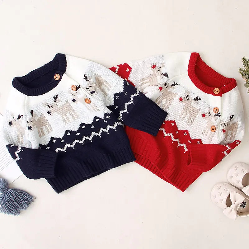 Knitted Cartoon Christmas Reindeer Sweater for Kids