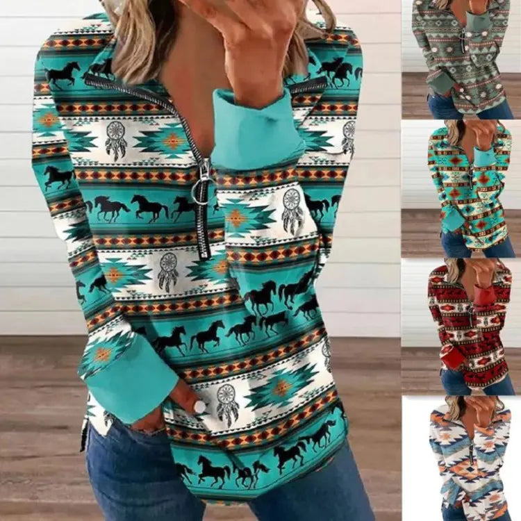 Printed Mid-length Hooded Women's Trench Coat