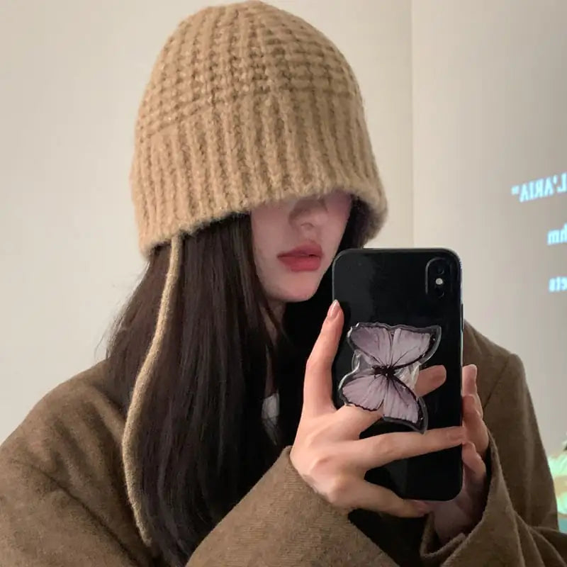 Children's Lace-up Windproof Knitted Wool Hat with Earflaps