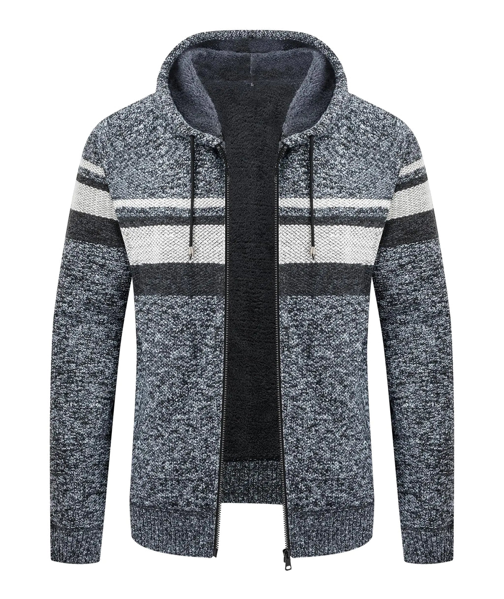 LLdress Mens Hooded Sweaters Full Zip Up Fleece Jacket Thick Sherpa Lined Knitted Flannel Coat with Pockets