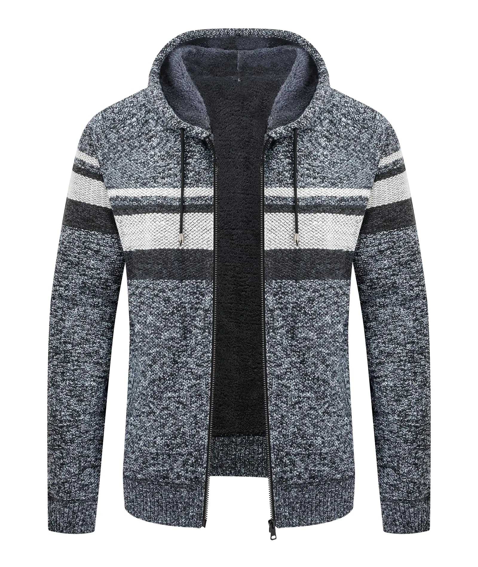 LLdress Mens Hooded Sweaters Full Zip Up Fleece Jacket Thick Sherpa Lined Knitted Flannel Coat with Pockets