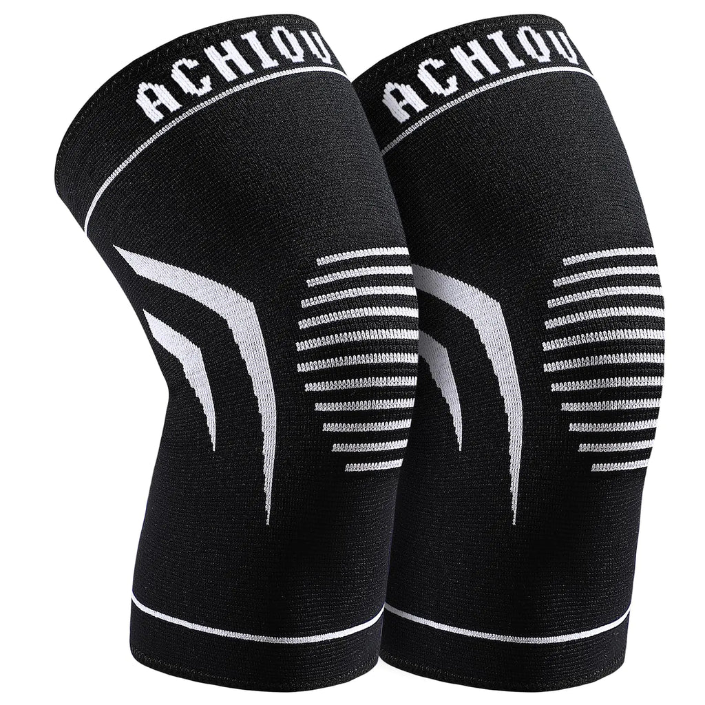 Achiou Knee Braces for Pain Relief (2 Pack) - Thin Compression Sleeves for Meniscus Tears Arthritis ACL Support and Joint Recovery - For Women Men Teenagers - Ideal for Workouts and Running