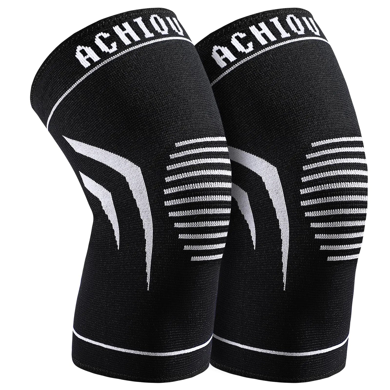 Achiou Knee Braces for Pain Relief (2 Pack) - Thin Compression Sleeves for Meniscus Tears Arthritis ACL Support and Joint Recovery - For Women Men Teenagers - Ideal for Workouts and Running