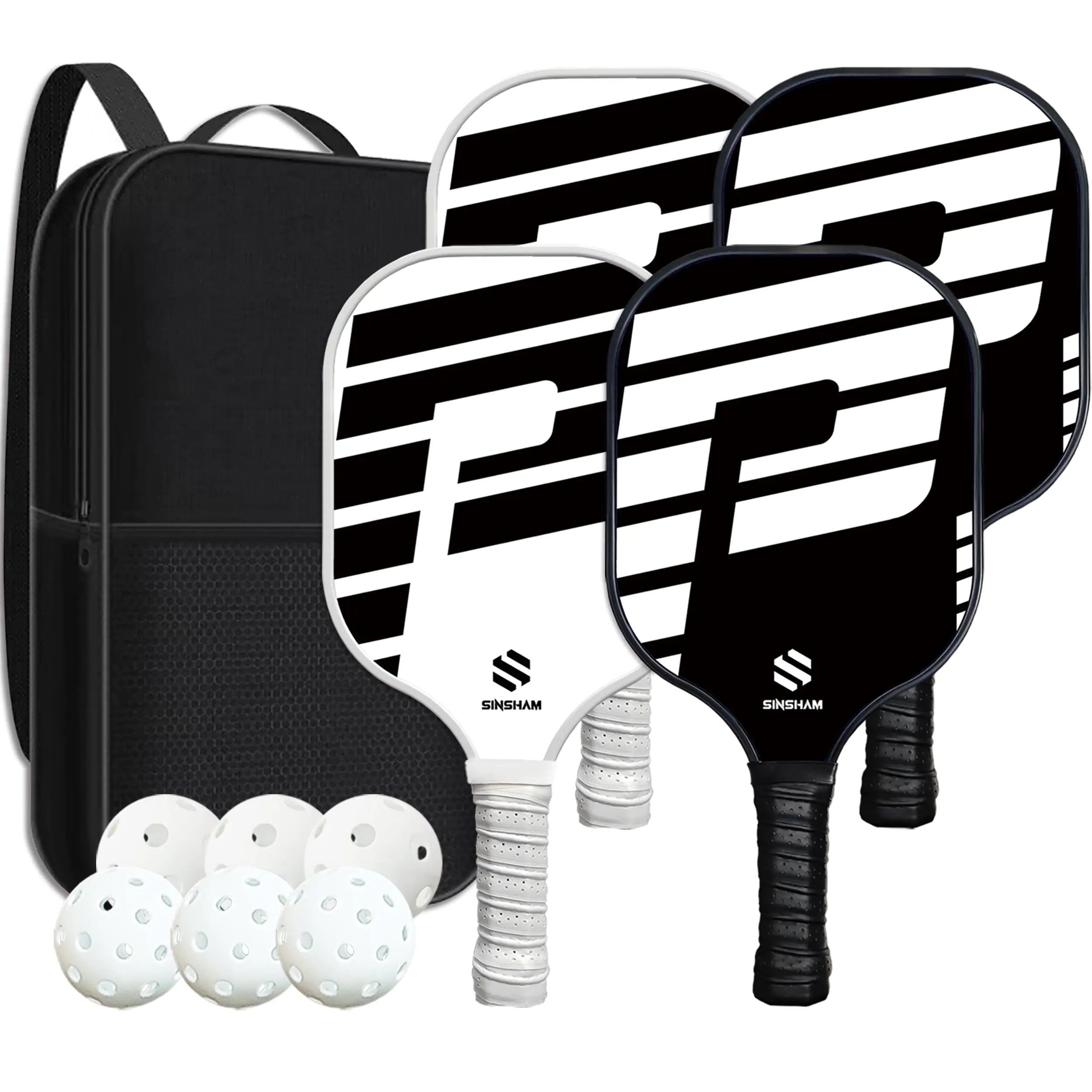 SINSHAM Pickleball Paddles Set of 4 Graphite Pickleball Rackets Honeycomb Core Pickleball Set Includes 4 Pickleball Paddles+6 Pickleball Balls+1 Bag