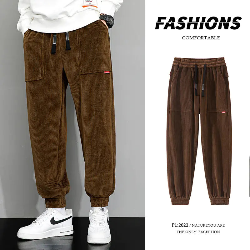 Men's Plus-Size Loose Wide Leg Corduroy Pants